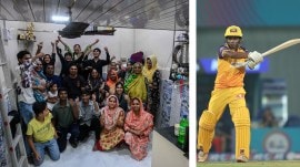 (LEFT) The family of Simran Shaikh pose at Simran’s residence at Dharavi slum area after she became the most expensive buy of Women's Premier League 2025 with Gujarat Giants paying Rs 1.90 crore. (RIGHT) Simran bats during WPL 2024. (Express photo by Sankhadeep Banerjee)