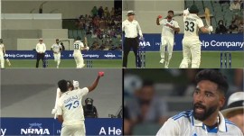 Mohammed Siraj chucks ball at Marnus Labuschagne