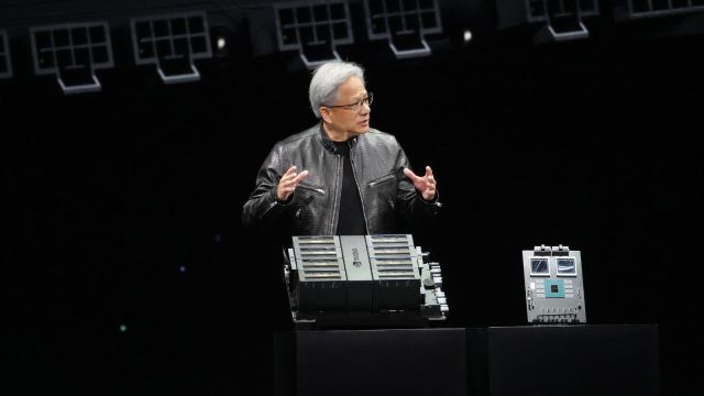 Jensen Huang, the chief executive of Nvidia, speaks at a company conference in San Jose, California on March 18, 2024.