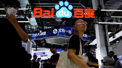 Baidu sign is seen at the World Artificial Intelligence Conference (WAIC) in Shanghai, China July 6, 2023.