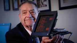 Donald Bitzer with the flat-panel display.