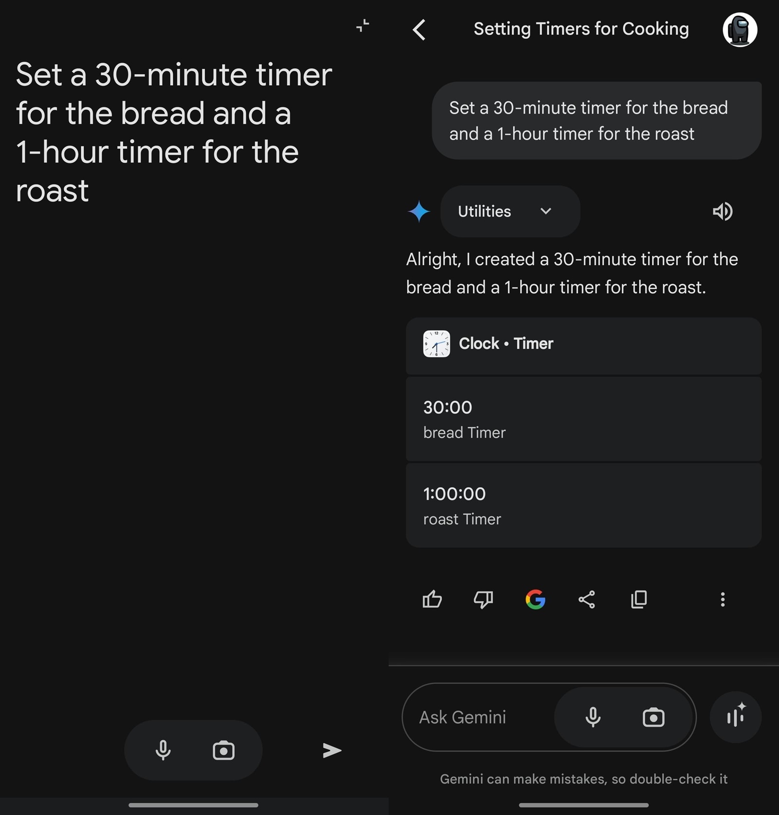 Gemini also lets you set timers, click a photo or toggle system settings.