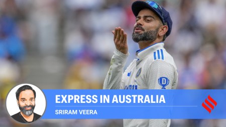 Virat Kohli gestures to a member of a crowd during play on the first day of the fourth cricket test between Australia and India at the Melbourne Cricket Ground, Melbourne, Australia, Thursday, Dec. 26, 2024. (AP Photo)