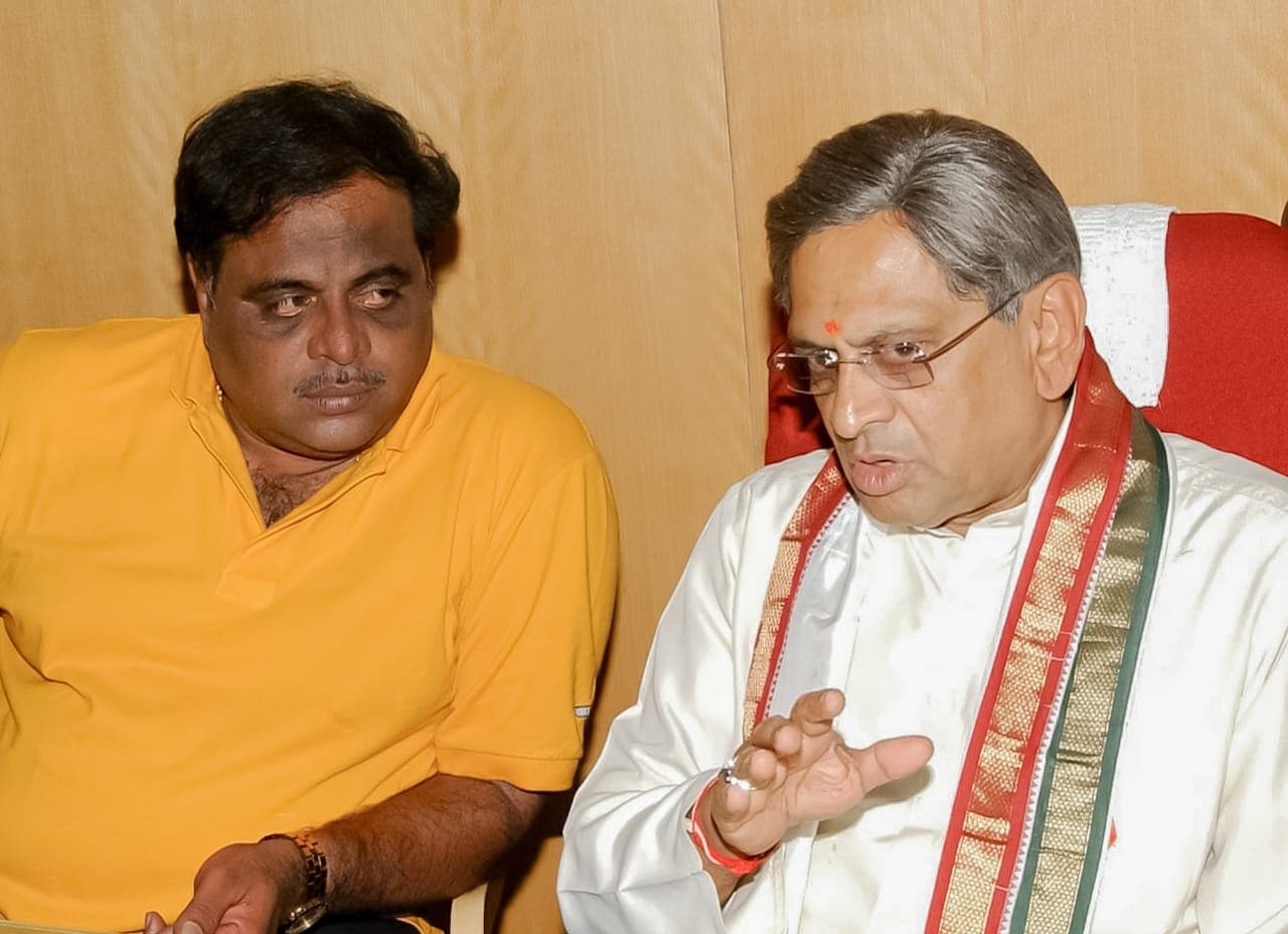 S M Krishna with Kannada actor-politician Ambareesh. (Express archive)