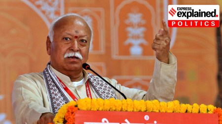 Rashtriya Swayamsevak Sangh (RSS) chief Mohan Bhagwat addressing an event in 2023.