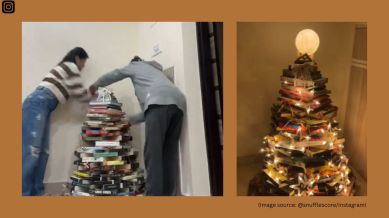 Bookstagrammer makes Christmas tree using books