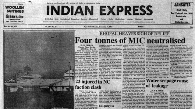 This is the front page of The Indian Express published on December 17, 1984.