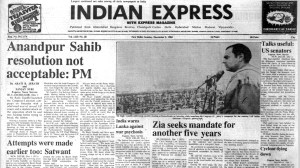 This is the front page of The Indian Express published on December 2, 1984.