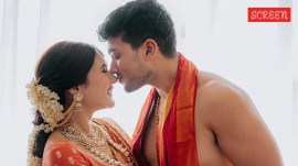 Actor Kalidas Jayaram got married to model Tarini Kalingarayar in a traditional ceremony in Kerala on Sunday.