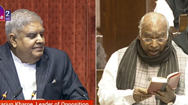 Leader of Opposition in Rajya Sabha Mallikarjun Kharge while speaking in the Rajya Sabha on Monday