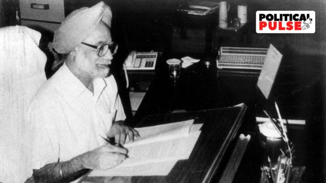 Dr. Manmohan Singh giving finishing touches to the Union Budget for the year 1991-92 at his office in New Delhi on July 23, 1991. Express archive photo