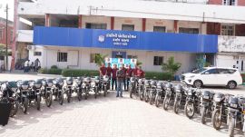 On Tuesday, the Crime Branch arrested Arvind Vyas, a resident of Lunva village in Mehsana district, for an alleged theft of 31 motorcycles, amounting to Rs 6.85 lakh in 29 cases registered across police stations in the city. (Express Photo)