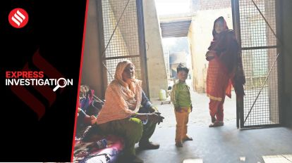 Nar Singh’s wife Salesh Devi and daughter Shanu at their home in Baghpat, UP. Singh died while trying to save another man cleaning a sewer in Delhi in 2009. (Express photo by Abhinav Saha)