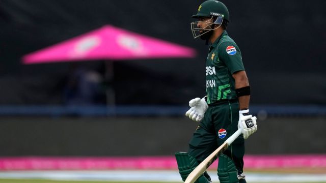 Pakistan's Abdullah Shafique leaves the field after being dismissed by South Africa's Kagiso Rabada, for a duck during the third International cricket match between South Africa and Pakistan, at the Wanderers stadium in Johannesburg, South Africa, Sunday, Dec. 22, 2024. (AP Photo/Themba Hadebe)