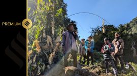 A ritual being conducted by Riew residents at a bridge over the river. Sukrita Baruah