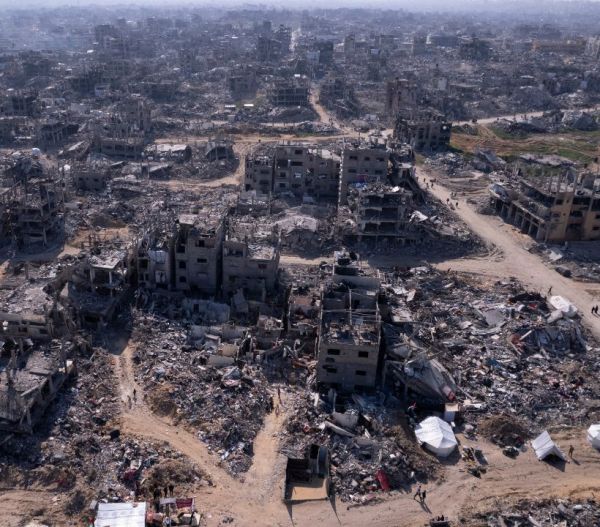 An aerial photograph taken by a drone shows the destruction caused by the Israeli air and ground offensive in Jabaliya, Gaza Strip. (AP Photo)