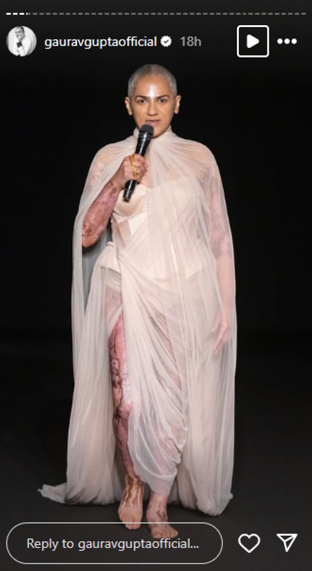 The deeply personal collection narrates a journey of love, trauma, and transformation, inspired by Gupta and his partner Navkirat Sodhi’s experience following a devastating fire accident. (Source: Gaurav Gupta/Instagram)