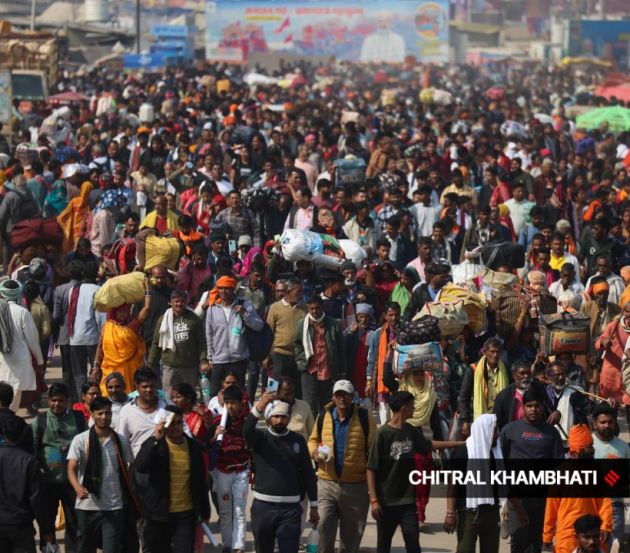 Around 10 crore pilgrims were expected at the Sangam for the Amrit Snan on Mauni Amavasya, with nearly 5 crore already arriving on Tuesday. (Express Photo by Chitral Khambati)