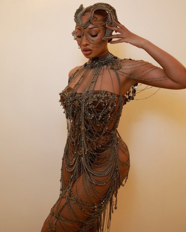 Sharing the moment on Instagram, Gupta described the look as “a cosmic force”, adding that collaborating with Megan to craft a piece that embodies the spirit of tribal India was an exhilarating experience. “With ‘Across the Fire,’ we challenged post-traumatic fears, embraced the flames, and used them as a source of strength,” Gupta reflected. (Source: Megan Thee Stallion/Instagram)