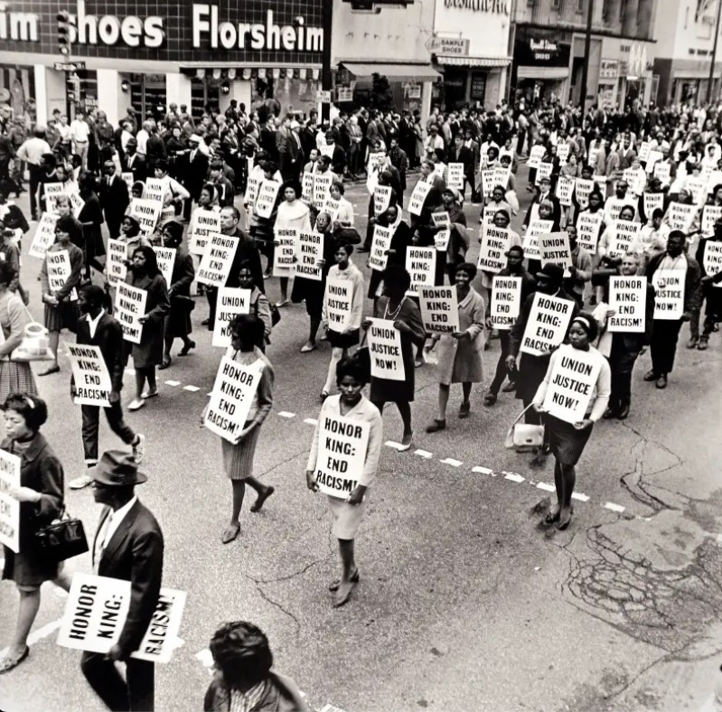A civil rights march in Memphis the night King was killed (National Archives)