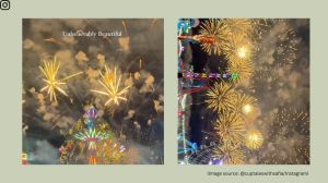 This year, Yas Island dazzled visitors with its fireworks displays at 9.00 pm and midnight (Image source: @cuptaleswithsafia/Instagram)