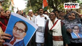 Congress Workers hold a protest against Union Home Minister of India Amit Shah on his statement of Dr. Bheem Rao Ambedkar in Lucknow