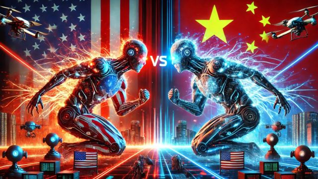 A visual representation of the AI arms race between the United States and China.