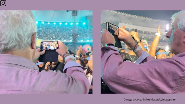 The viral video shows Anthony Martin filming the crowd cheering for his son Chris Martin during the Ahmedabad concert (Image source: @darshita.ttdp/Instagram)