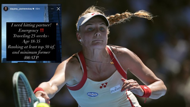 Dayana Yastremska plays a forehand instrumentality    to Elena Rybakina during their 3rd  circular  lucifer  astatine  the Australian Open. (INSET) Yastremska's connection   connected  Instagram Stories. (AP Photo, Dayana Yastremska/Instagram)