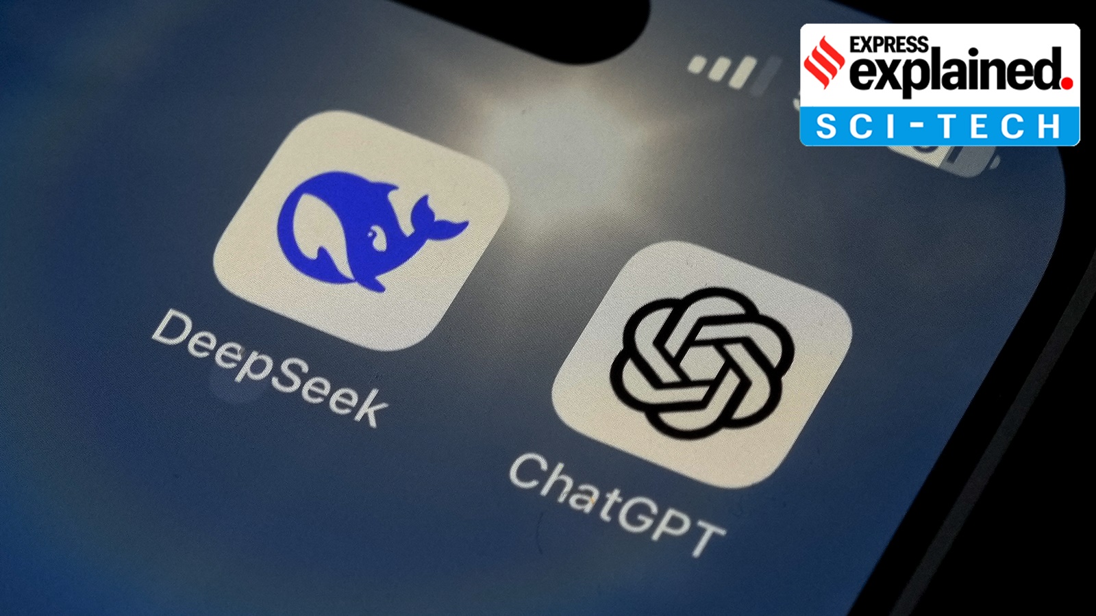 The Icons for the smartphone apps DeepSeek and ChatGPT seen on a smartphone screen.