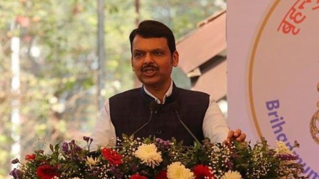 Maharashtra Chief Minister Devendra Fadnavis giving a speech.