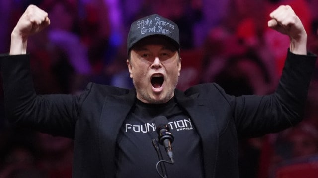 Elon Musk speaks before Republican presidential nominee former President Donald Trump at a campaign rally at Madison Square Garden on Oct. 27, 2024, in New York. (AP Photo)