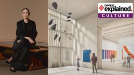 Left - Architect Frida Escobedo at The Metropolitan Museum of Art in New York. Right - A design for the newly proposed Tang Wing for Modern and Contemporary Art