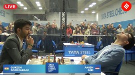 Tata Steel Chess Tournament 2025 Round 1: Gukesh defeated Anish Giri in the first round at Wijk aan Zee in what was the 18-year-old's first match since becoming world champion. (Screenshot: YouTube/Chess24)