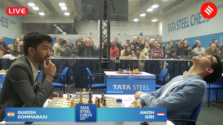 Tata Steel Chess Tournament 2025 Round 1 Live Updates: Gukesh defeated Anish Giri in the first round at Wijk aan Zee in what was the 18-year-old's first match since becoming world champion. (Screenshot: YouTube/Chess24)