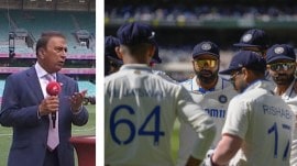 (LEFT) Sunil Gavaskar; (RIGHT) Members of the Indian team in a huddle during the series against Australia. (PHOTOS: Star Sports X, AP Photo)