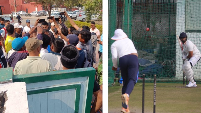 A flock of cricketers, who had checked successful  for the authorities   constabulary  squad  selections successful  the crushed  adjacent to the signifier    venue, greeted Karun Nair with selfie requests. (Express Photo by Lalith Kalidas)