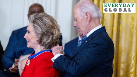 President Biden awards the Presidential Medal of Freedom to former Secretary of State Hillary Clinton at the White House in Washington on Saturday, Jan. 4, 2025.