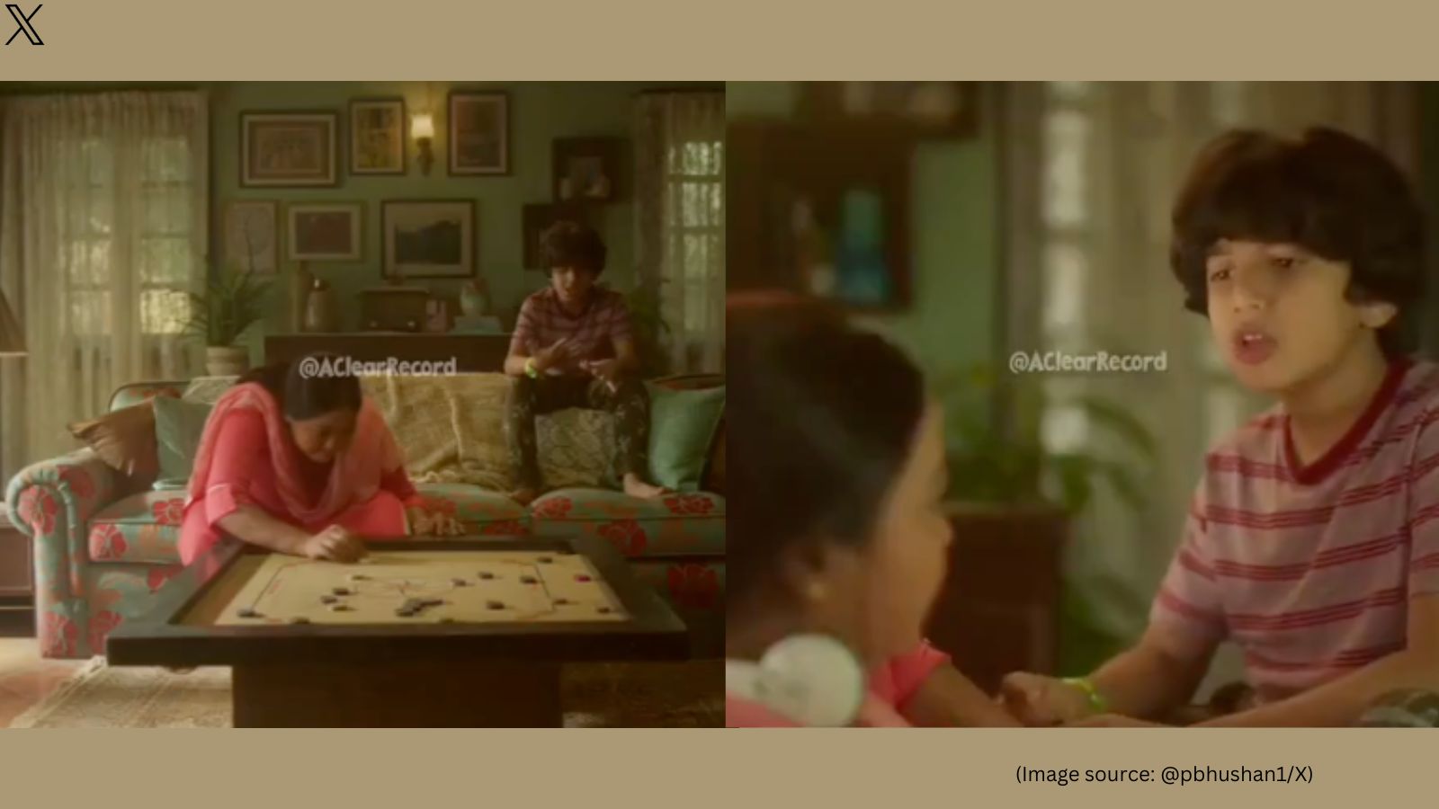 The ad opens with a young boy and his mother sitting together on a couch (Image source: @pbhushan1/X)