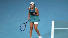 Madison Keys of the U.S. reacts during her women's singles final against Aryna Sabalenka of Belarus at the Australian Open tennis championship in Melbourne, Australia, Saturday, Jan. 25, 2025. (AP Photo/Mark Baker)