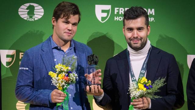 Magnus Carlsen and Ian Nepomniachtchi shared the World Blitz title on Wednesday. (FIDE)