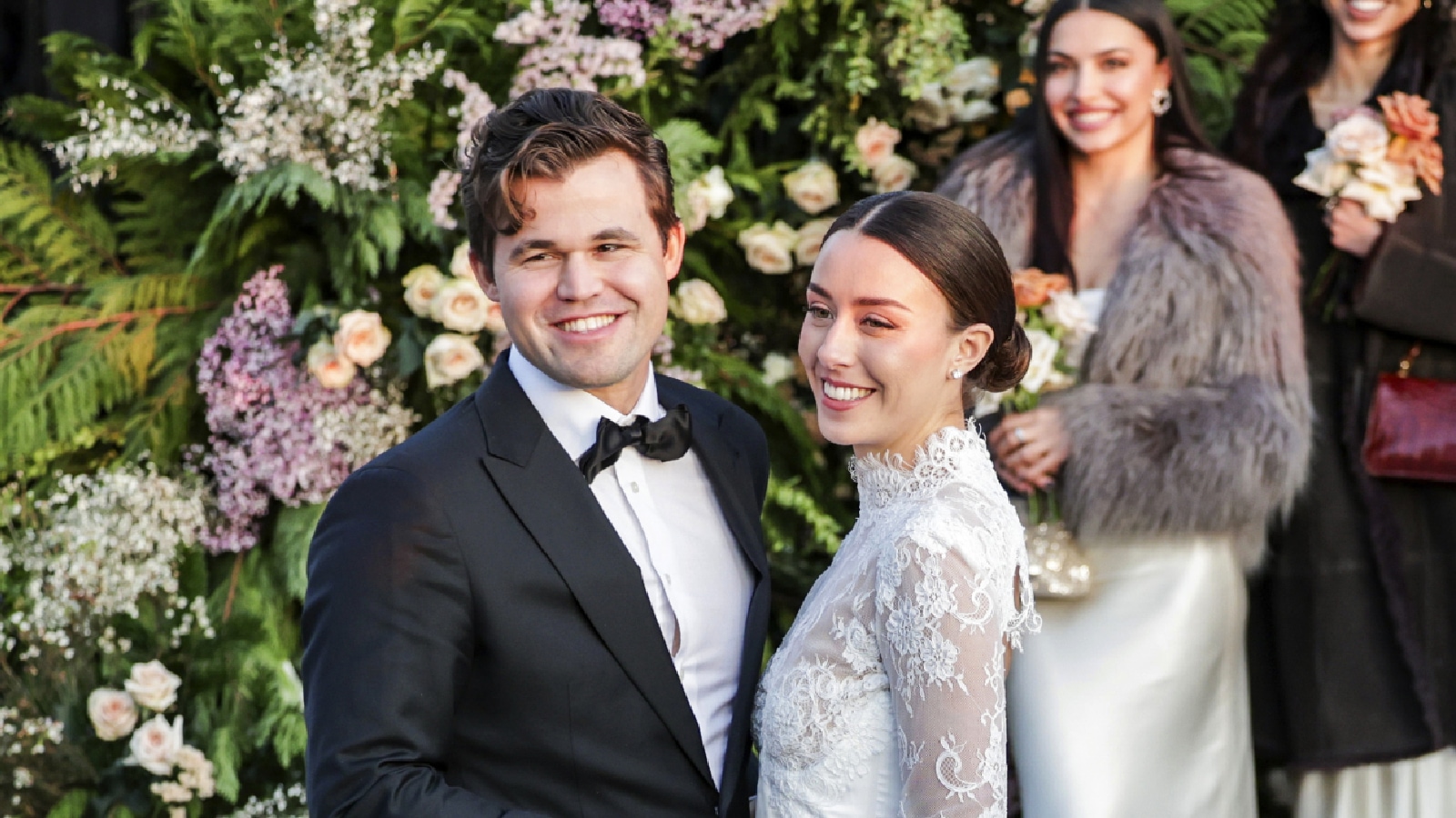 Magnus Carlsen and his wife Ella Victoria Malone in Holmenkollen Chapel, Oslo on January 4, 2025. (NTB via AP)