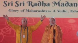 Addressing a crowd of over 500 devotees, Prime Minister Modi expressed his gratitude for being part of the historic occasion. (Express photo by Pradip Das)