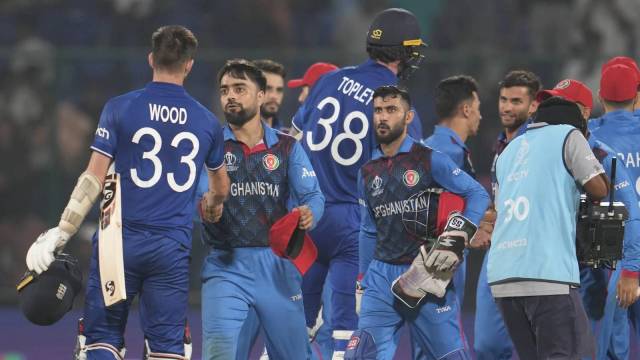 England were beaten by Afghanistan in their ODI World Cup meeting in India in 2023. (AP)