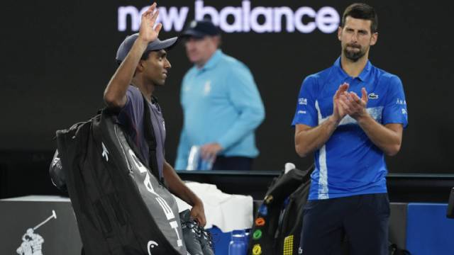 After Nishesh Basavareddy, 19, faced some cramping and physical issues, Djokovic raised his level to win the match 4-6, 6-3, 6-4, 6-1, 6-2. (AP)