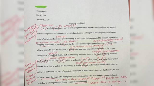 Professor post student’s 'grammatically incorrect' assignment online (Image source: @TomJoudrey/X)
