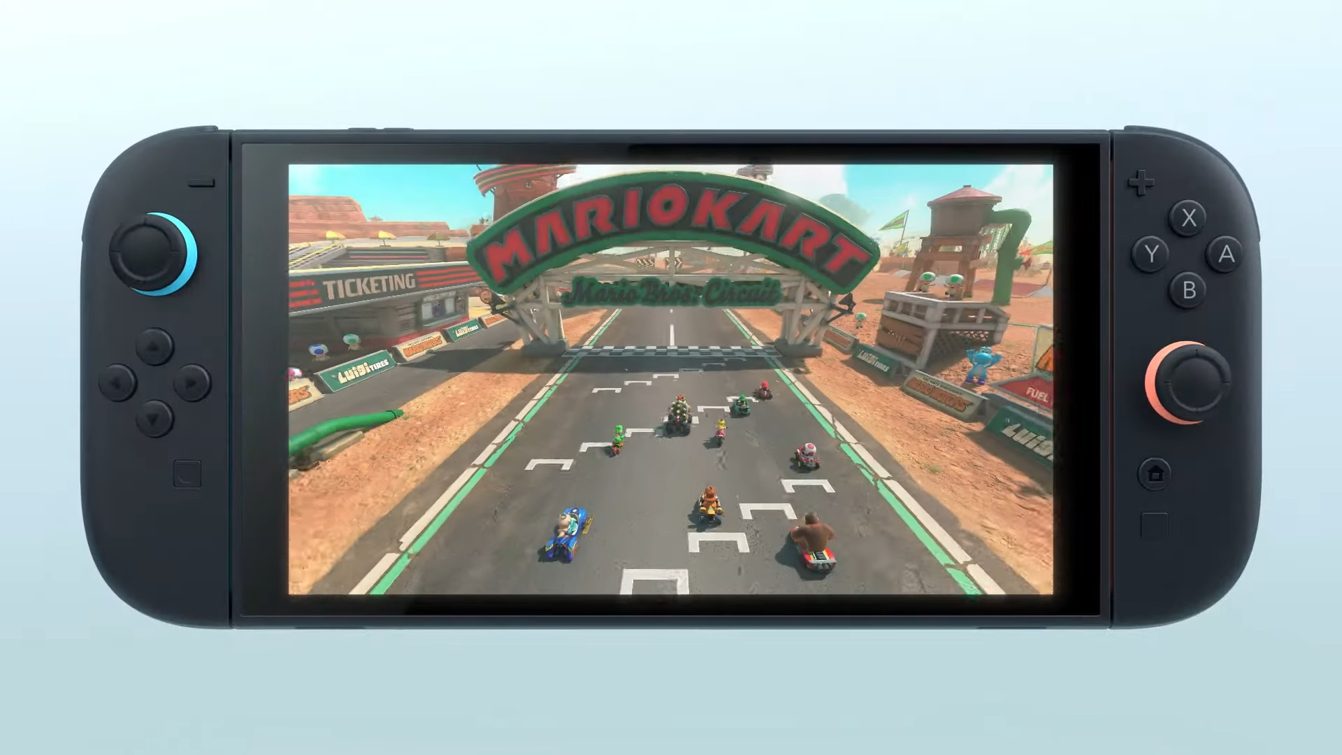 The Switch 2 features a larger screen which is estimated to be around 8 inches based on its appearance. (Image credit: Nintendo/YouTube