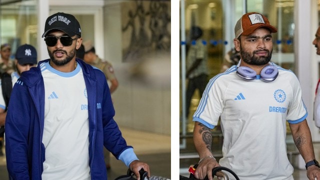 India’s Nitish Kumar Reddy (LEFT) and Rinku Singh (RIGHT) at the Chennai airport. (PHOTOS: PTI)