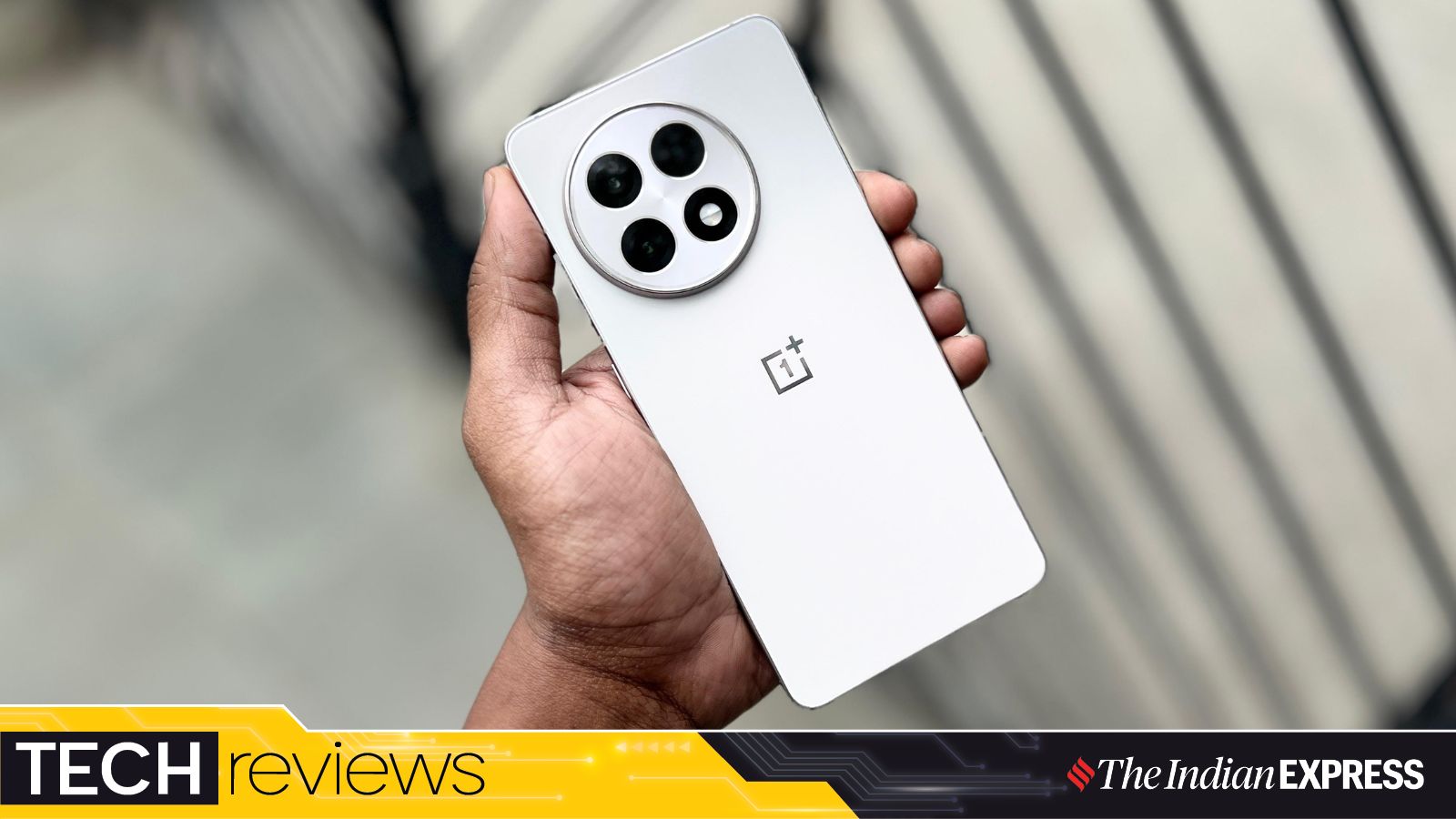 The OnePlus 13R comes in two stunning colourways - Astral Trail and Nebula Noir. Here, the Astral Trail stands out with its element of sophistication. (Image: Bijin Jose/The Indian Express)