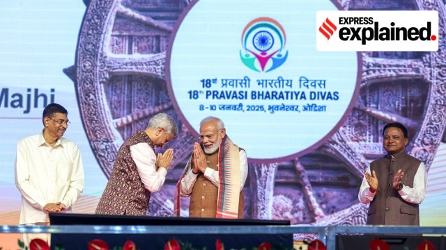 Prime Minister Narendra Modi being greeted by Union External Affairs Minister S Jaishankar during the inauguration of 'Pravasi Bharatiya Divas' convention, in Bhubaneswar, Odisha. Odisha Chief Minister Mohan Charan Majhi is also seen.